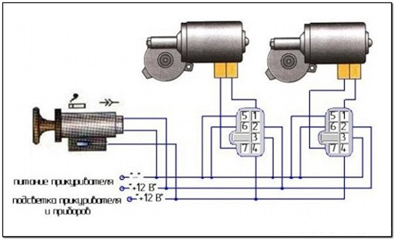 Схема подключения электростеклоподъемника на  ВАЗ 2109 через прикуриватель